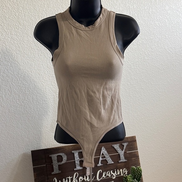 Happily Grey Neutral Taupe Ribbed Bodysuit Tank - Size Medium/Large - Picture 1 of 5
